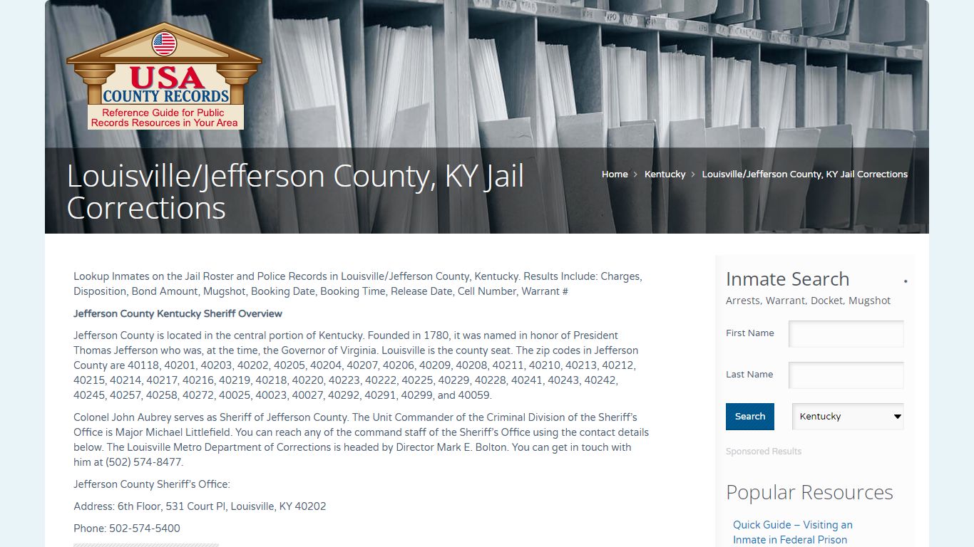 Louisville/Jefferson County, KY Jail Corrections | Name Search